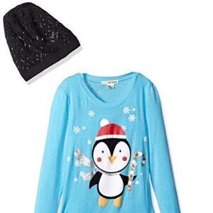 Self Esteem Little Girls Long Sleeve Christmas T-Shirt & Beanie Hat, Snocone